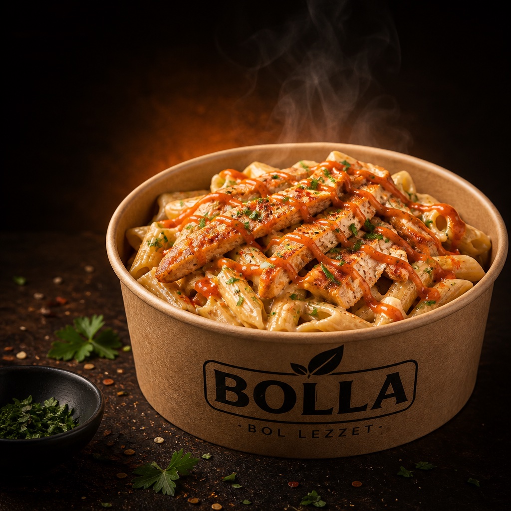 BOLLA imza bowl — kraft kase içinde tavuklu penne
